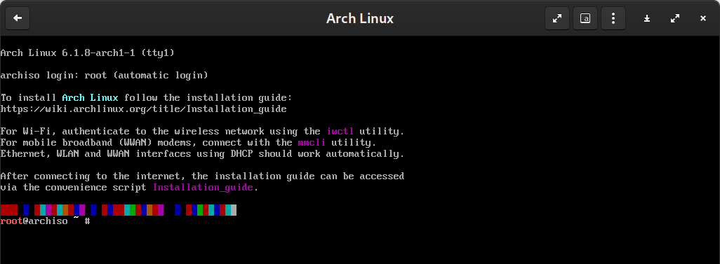 Live Arch Linux prompt after boot
